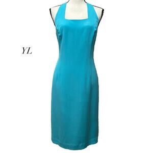 YL Aqua Blue Square Neckline Sleeveless Open Back Bodycon Dress NWT Size 10